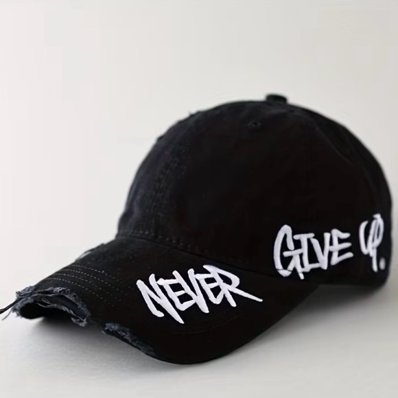 Pink Distressed Cap with Motivational Text Hat Never Give Up Blush - Picture 4 of 4